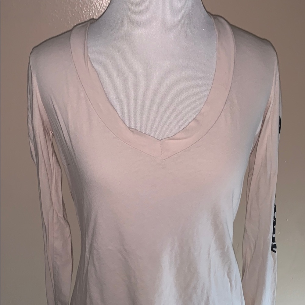 James Perse Cream Long Sleeve Tee with Black Graphic - Picture 3 of 4
